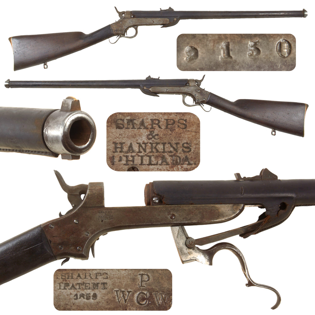 Original U.S. Civil War Sharps & Hankins Model 1862 Sliding Breech Naval Carbine with Leather Cover and Brooklyn Navy Yard Proof - Serial 9150 Original Items