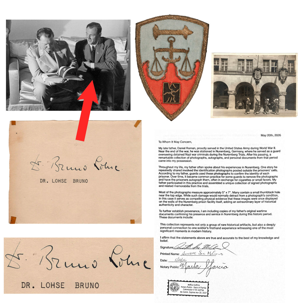 Original Nuremberg Trials Signature of Art Looter Dr. Bruno Lohse Acquired Directly from a U.S. Army Guard Who Served at the Nuremberg Prison, 1945-1946