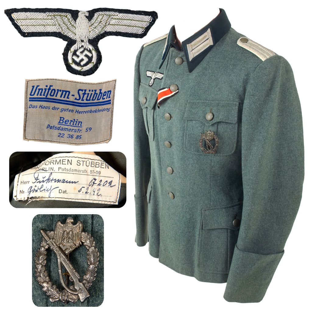 Original German WWII 1942 Dated Named Heer Infantry Leutnant Officer M36 Field Uniform Tunic with Infantry Assault Badge Original Items