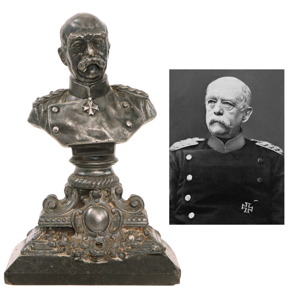 Original Imperial German Pre-WWI Scarce Silver-Plated Bust of Otto von Bismarck on Decorative Marble Base - 7 1/2" Tall Original Items