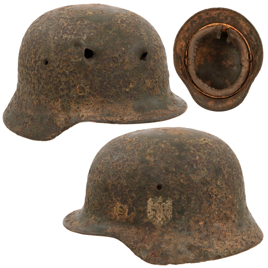 Original German WWII Ground Dug Battle Damaged M40 Heer Army Single Decal Relic Helmet - Size 64 Shell