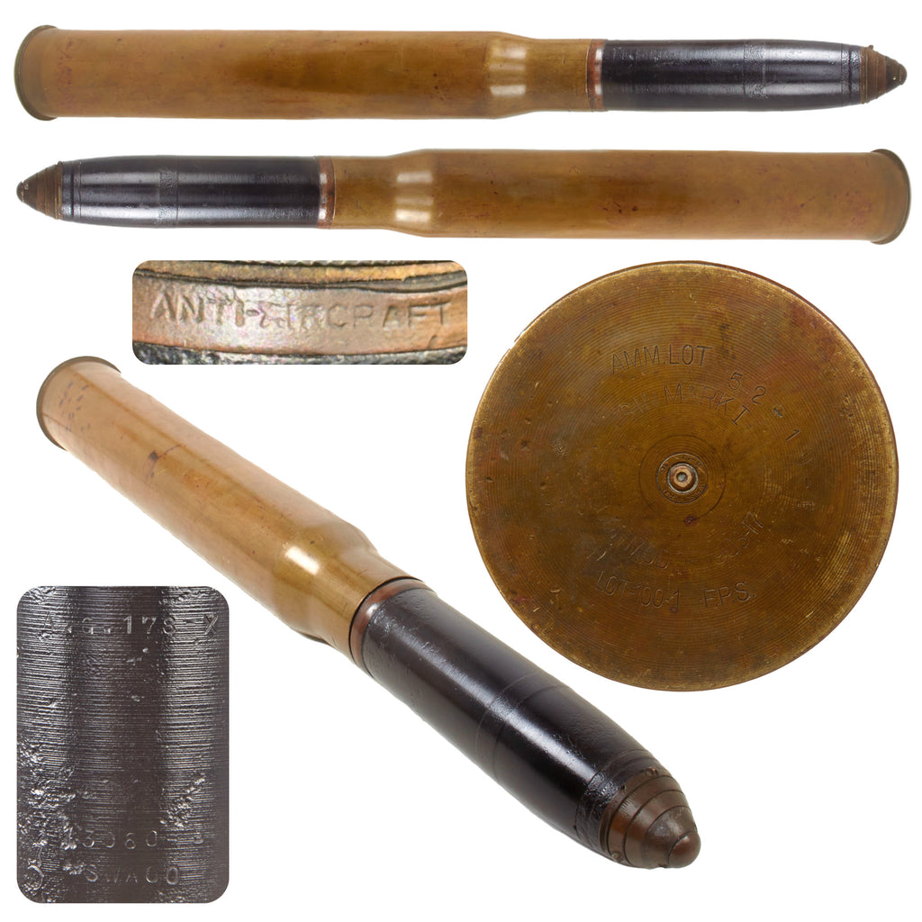Original U.S. WWI Navy Inert 3-Inch Mark I Anti-Aircraft Round & Casing for 3-Inch M1917 Anti-Aircraft gun - Dated 1917