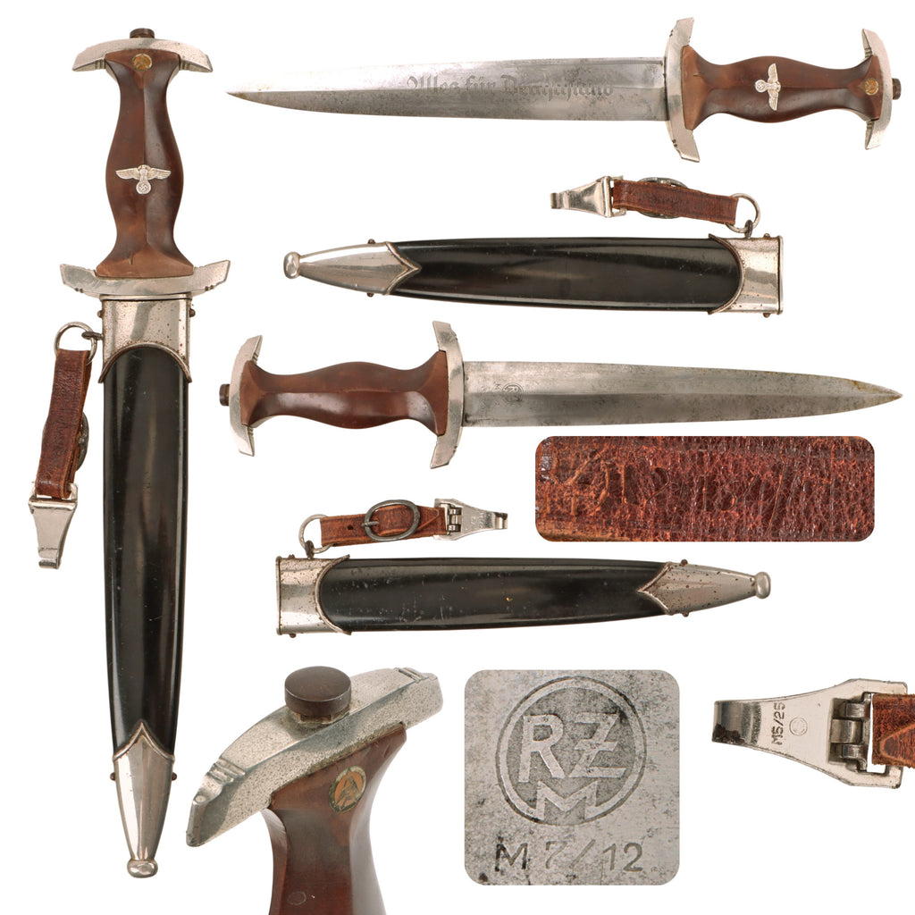 Original German WWII NSKK Dagger by Rare Maker WMW Max Weyersberg with Scabbard and Hanger - RZM M7/12