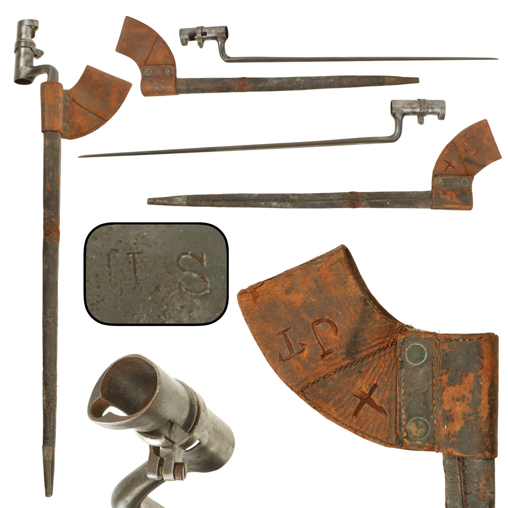 Original U.S. Civil War Springfield .58 Caliber Rifled Musket Model 1855 Socket Bayonet with Early Two-Rivet Scabbard