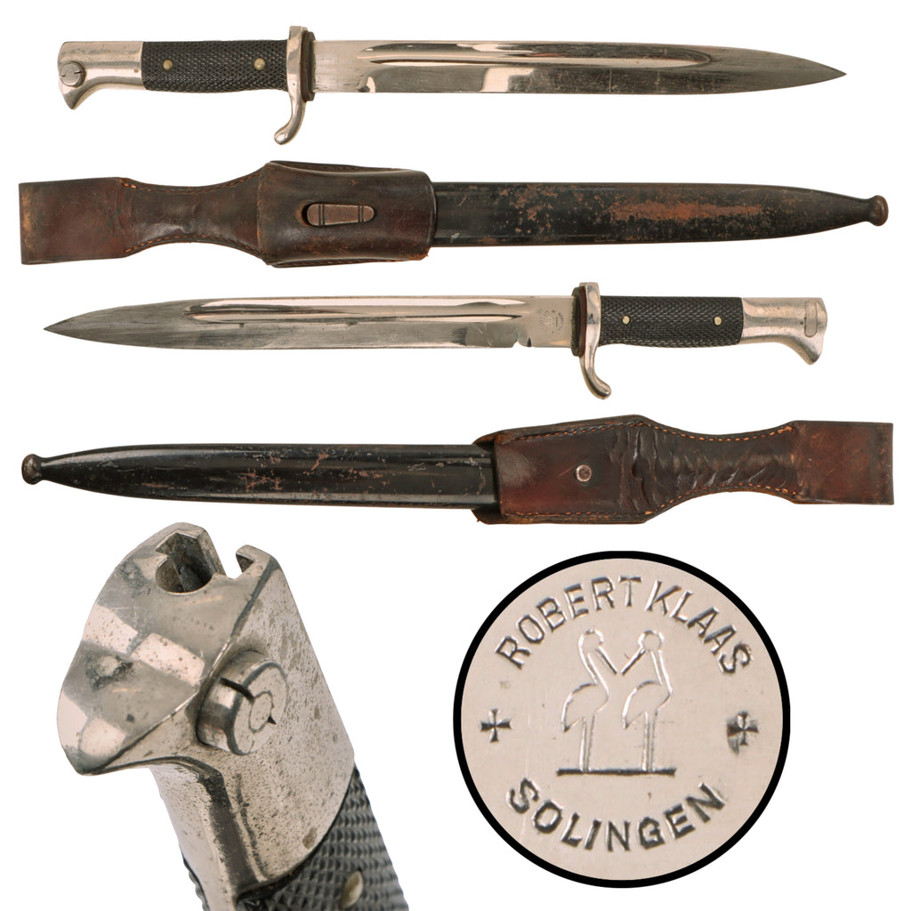 Original German WWII Heer Long 98k Dress Bayonet by Robert Klaas with Scabbard and Frog