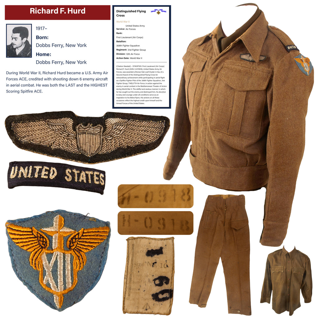 Original U.S. WWII Ace-Named British P-37 Battledress Jacket & Trousers with “United States” Shoulder Loops - Fighter Ace Lt. Richard F. Hurd, 308th Fighter Squadron, 2x Distinguished Flying Cross Recipient