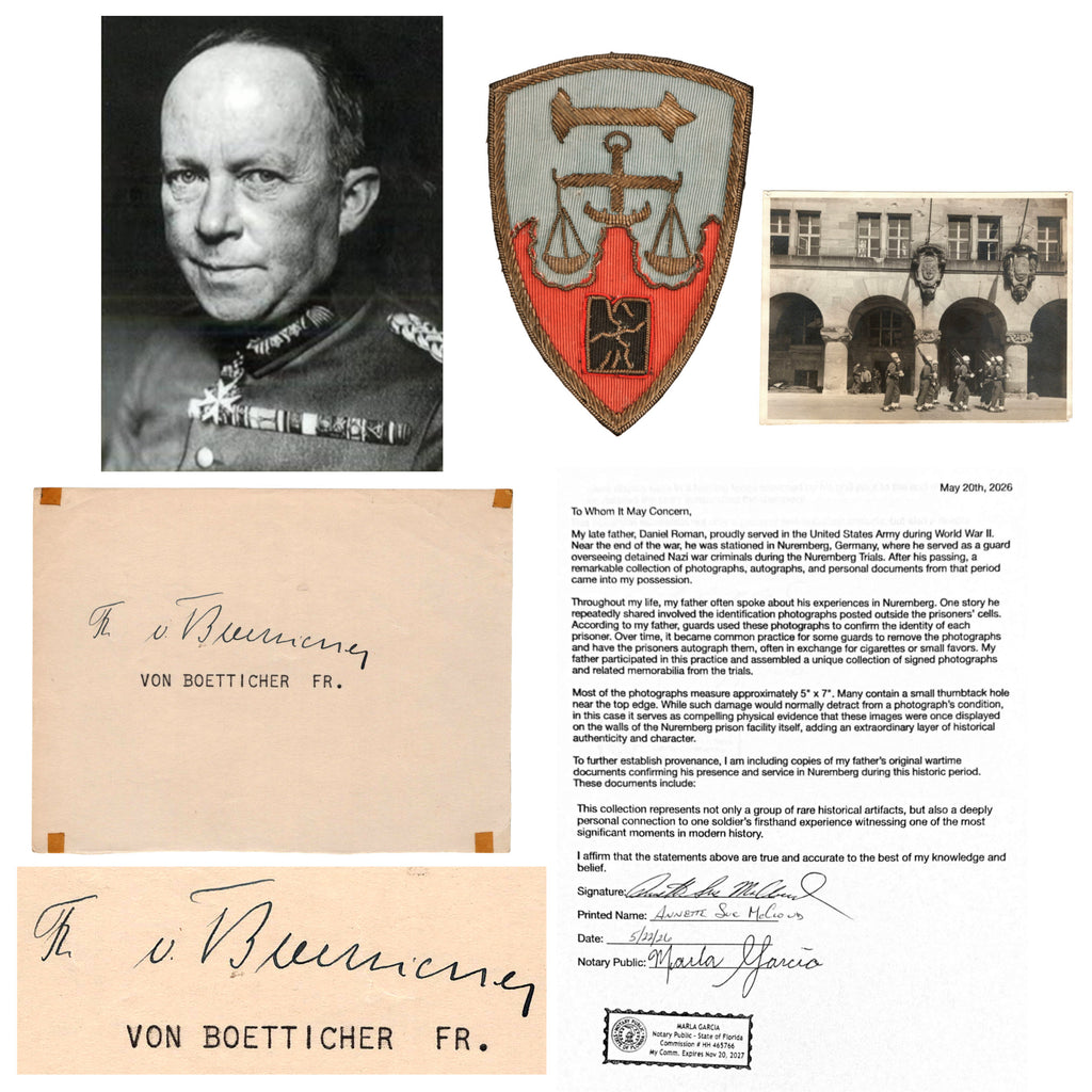 Original Nuremberg Trials Signature of Friedrich von Boetticher Acquired Directly from a U.S. Army Guard Who Served at the Nuremberg Prison, 1945-1946
