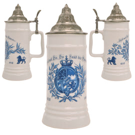 Original German Bavarian Kingdom 1835–1918 Commemorative Lidded Beer Stein with Royal Coat of Arms & “Gott mit Dir” Inscription