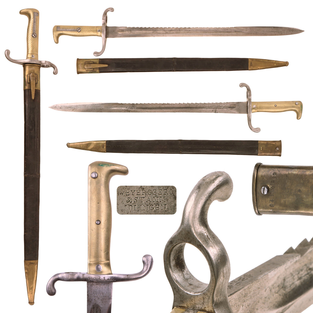 Original German Mauser Model 1871 Sawback Rifle Bayonet by Weyersberg & Stamm, Solingen with Scabbard - Unit Marked - Dated 1876 - Rare Original Items