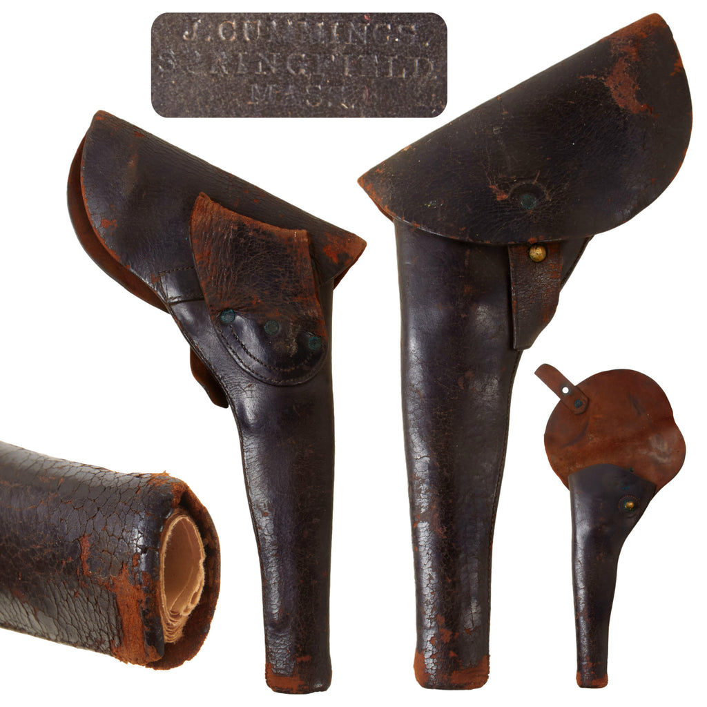 Original U.S. Civil War Federal Issue .44 Caliber Revolver Leather Holster with Unit / Roster Stamps by J. Cummings of Springfield, Massachusetts