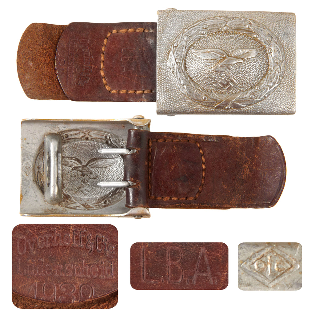 Original German WWII Luftwaffe EM/NCO 1939 Dated Pebbled Aluminum Belt Buckle by Overhoff & Cie - LBA Marked Original Items