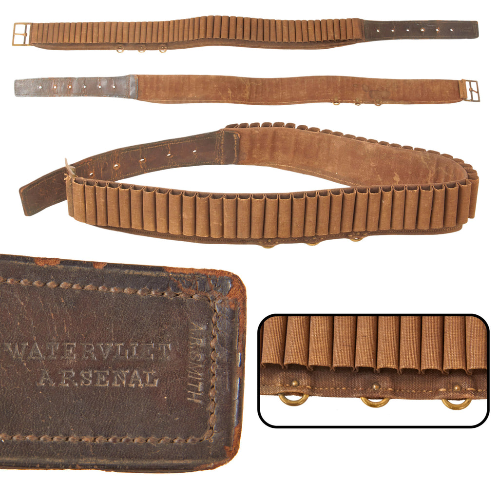 Original U.S. Indian Wars M1876 Type 1 Prairie Cartridge Belt with Scarce 1879 Trials Adapter Brass Rings by Watervliet Arsenal - Extremely Rare Original Items