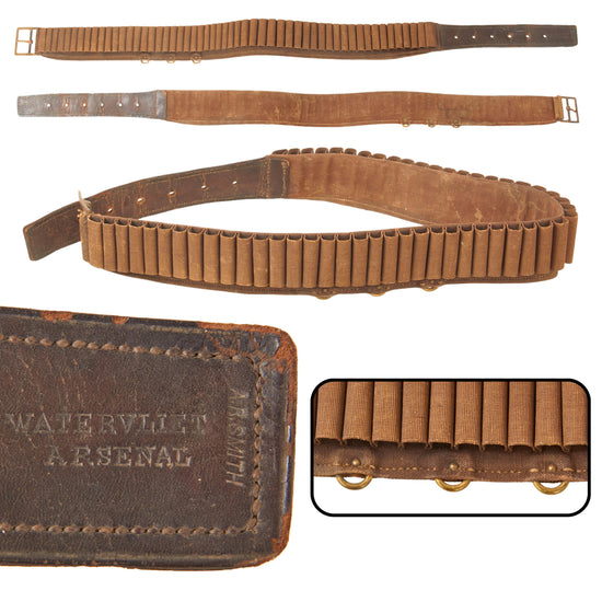 Original U.S. Indian Wars M1876 Type 1 Prairie Cartridge Belt with Scarce 1879 Trials Adapter Brass Rings by Watervliet Arsenal - Extremely Rare Original Items