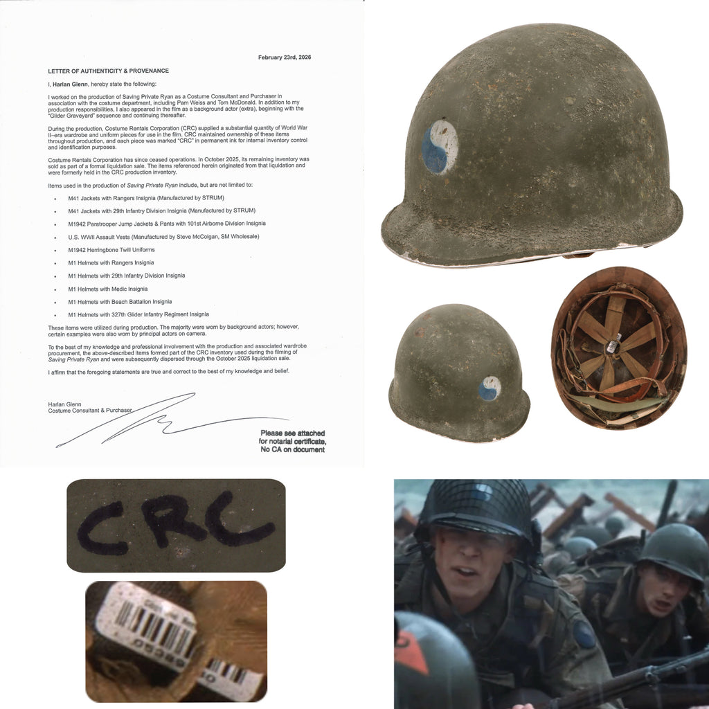 Original U.S. M1 Helmet Used in Saving Private Ryan – 29th Infantry Division – With Copy of Notarized Letter of Authenticity