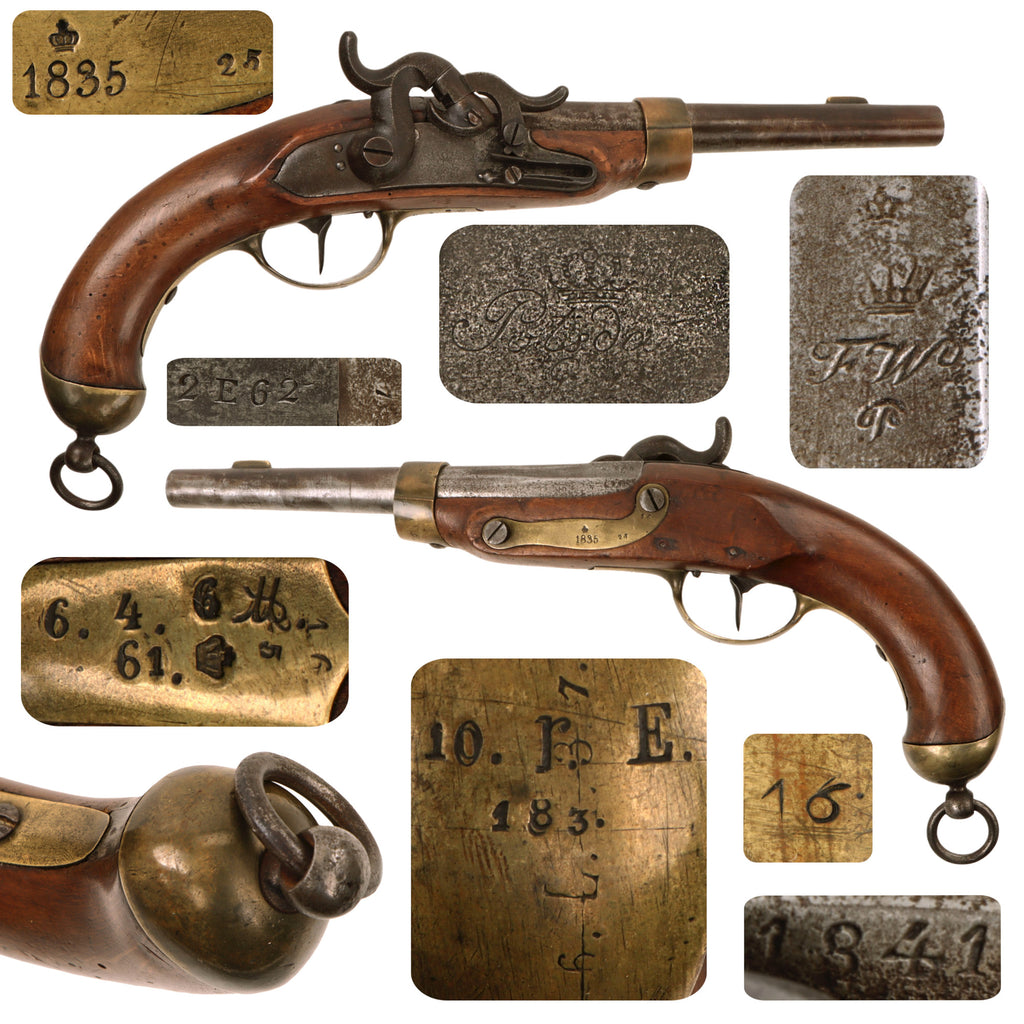 Original Prussian M1823 / 1850 Percussion Converted Cavalry Pistol by Potsdam Arsenal with Multiple Regimental Markings - dated 1841 Original Items