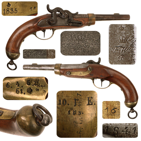 Original Prussian M1823 / 1850 Percussion Converted Cavalry Pistol by Potsdam Arsenal with Multiple Regimental Markings - dated 1841 Original Items