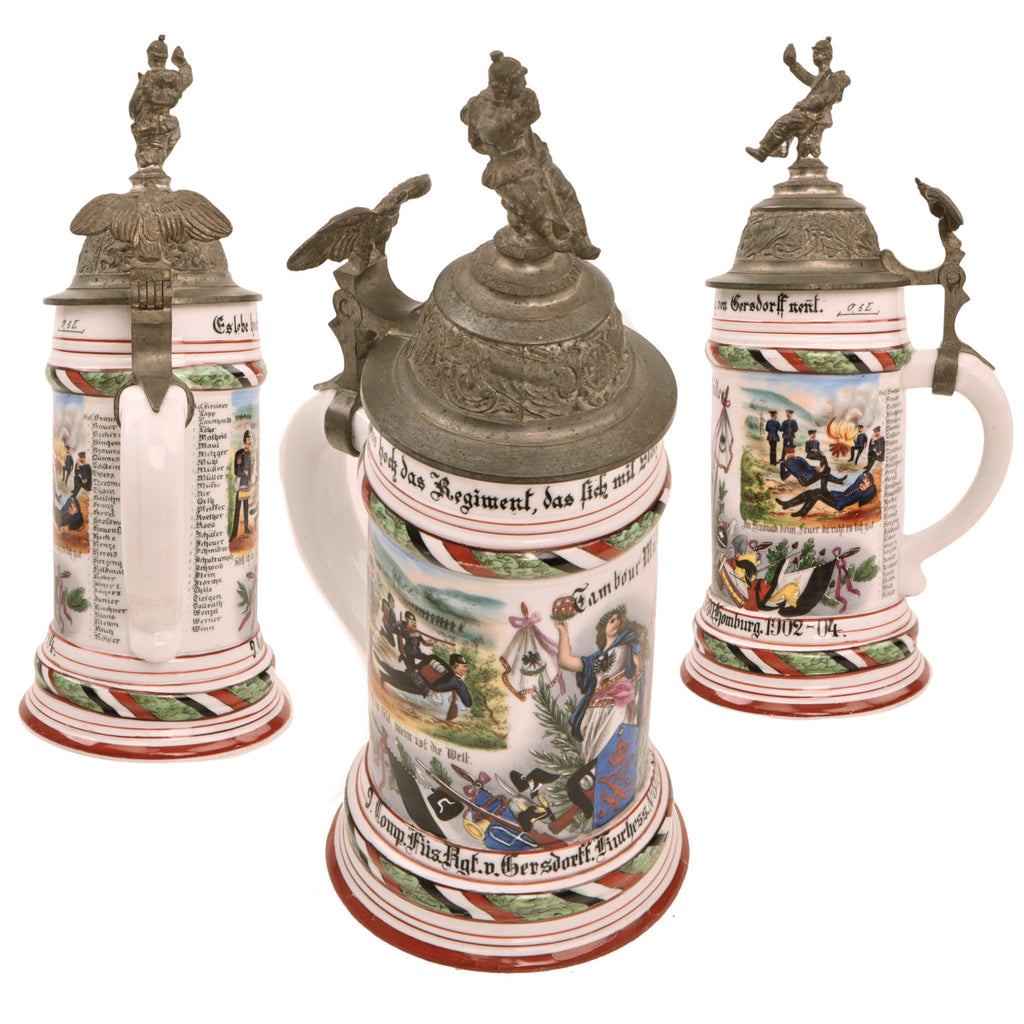 Original Imperial German Pre-WWI 80th (Kurhessian) Fusiliers "von Gersdorff" Lidded Beer Stein - Dated 1902-1904 Original Items