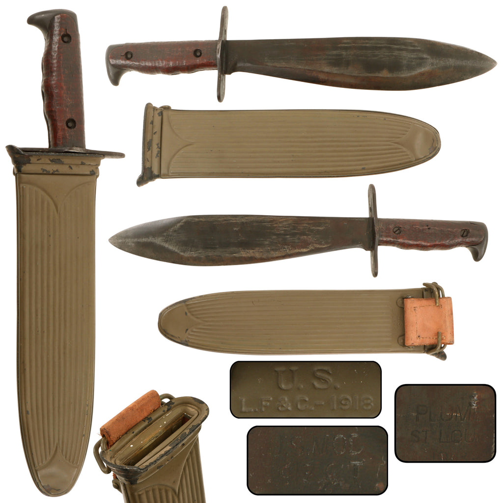 Original U.S. WWI Model 1917 Bolo Knife by Plumb St. Louis with Rare Steel Scabbard by L.F.&C - Dated 1918