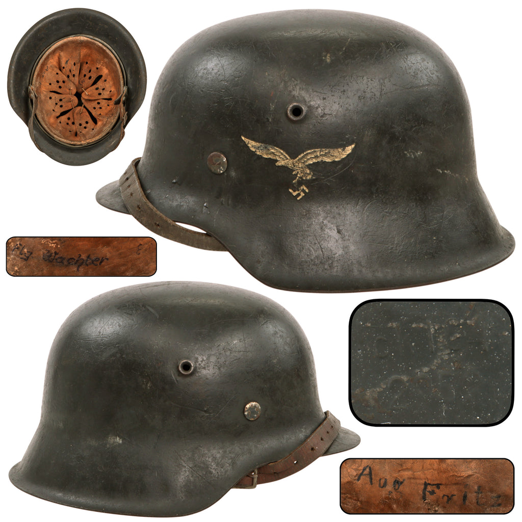 Original German WWII Luftwaffe Single Decal M42 Steel Helmet with 1943 Dated 56cm Liner and Chinstrap, Stamped ckl64, Lot No. 2952