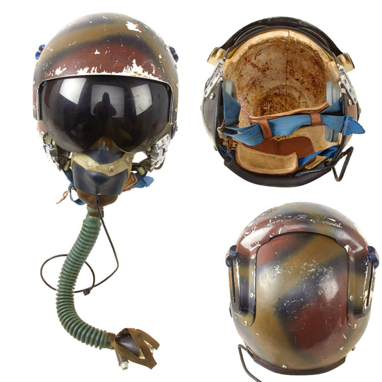 Original U.S. Vietnam War US Navy Marine Corps Pilot Dual Visor APH-6C Flight Helmet with Oxygen Mask & Period Camouflage Paint Scheme Original Items