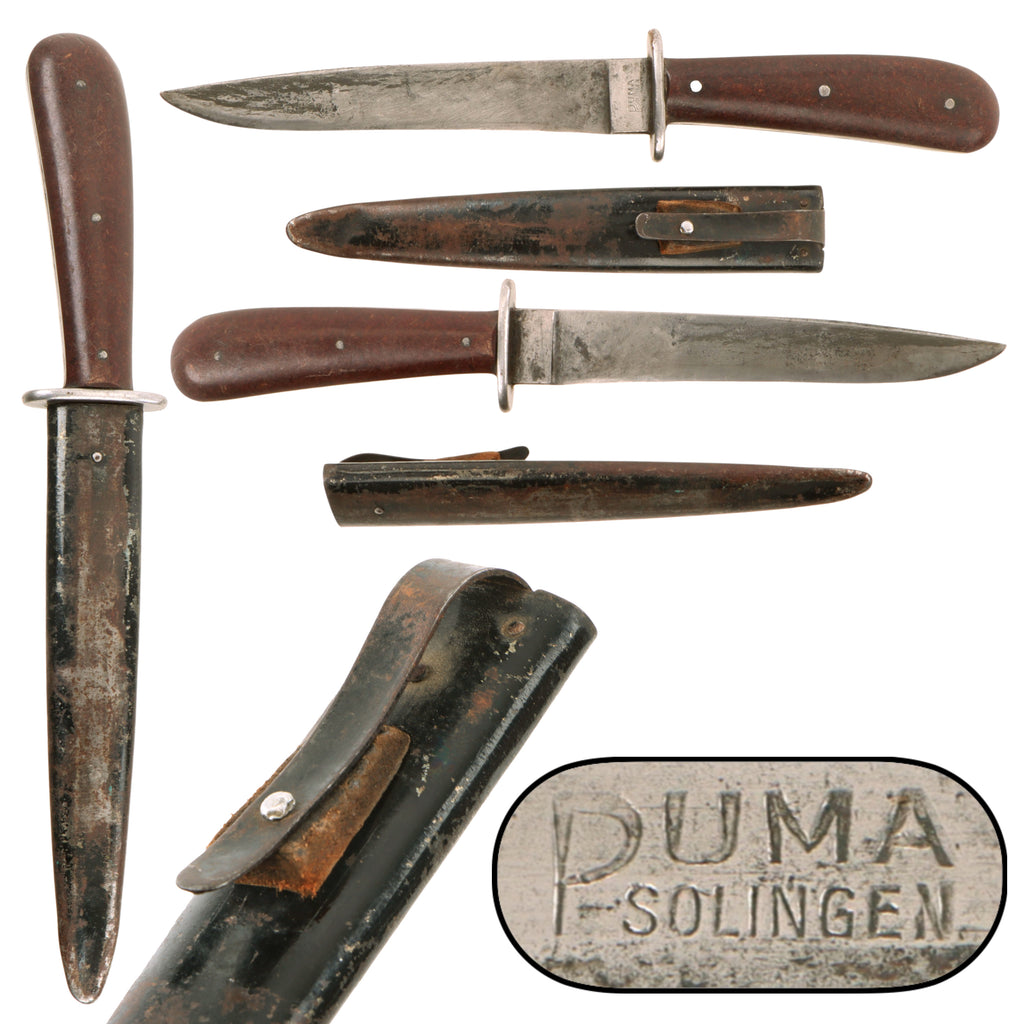 Original German WWII PUMA Solingen Wehrmacht Nahkampfmesser Boot Fighting Knife with Steel Scabbard