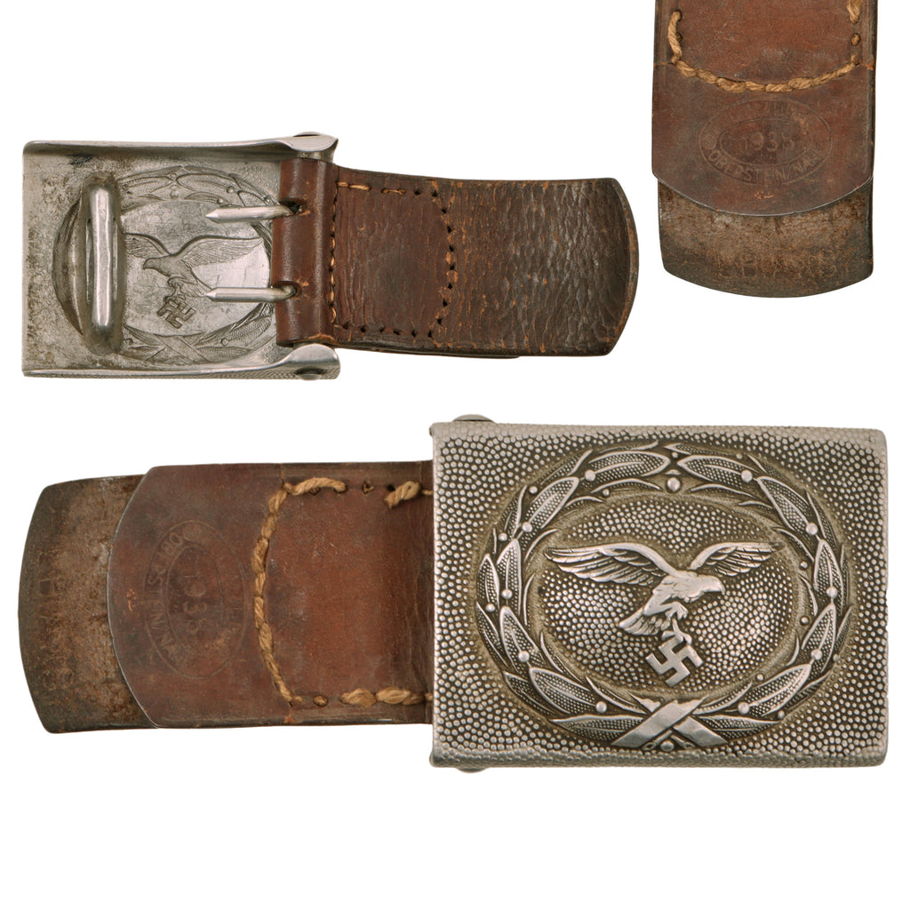 Original German WWII Luftwaffe EM/NCO 1938 Dated Pebbled Aluminum Belt Buckle by Julius Maurer - LBA Marked Original Items