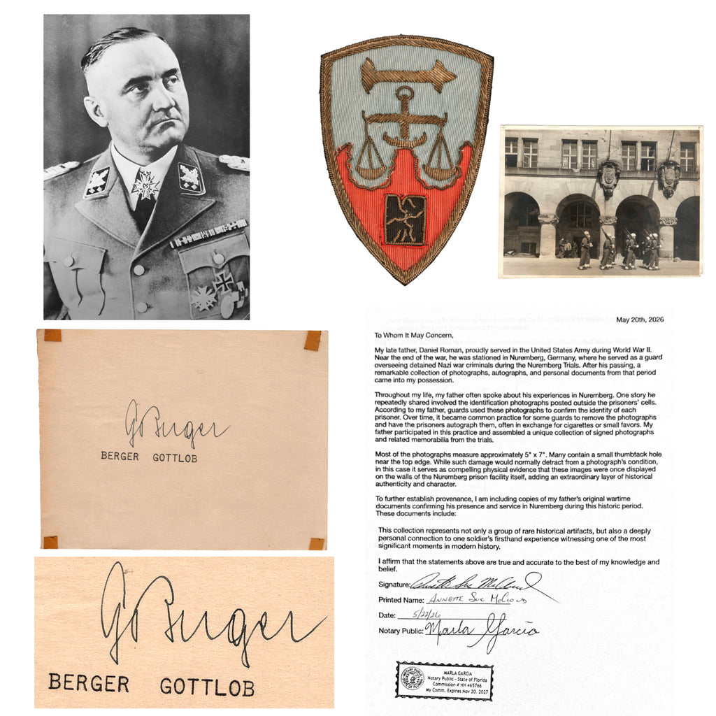 Original Nuremberg Trials Signature of SS-Obergruppenführer Gottlob Berger - Chief of the SS Main Office - Acquired Directly from a U.S. Army Guard Original Items
