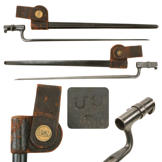 Original U.S. Indian Wars Navy Springfield Trapdoor M1873 Rifle Socket Bayonet with Extremely Scarce U.S.N. Scabbard Original Items