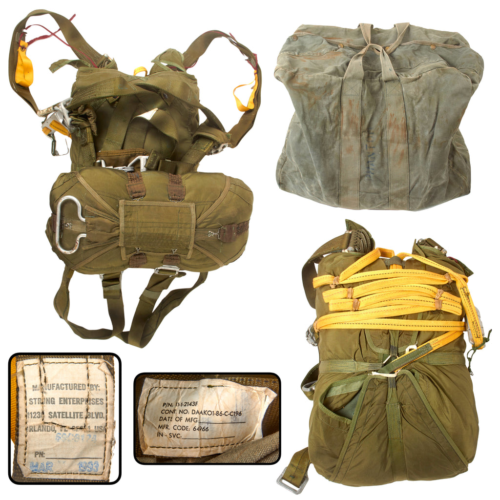 Original U.S. GWOT Era SET-10 Parachute with Harness & Carry Bag by Strong Enterprises - Dated 1993