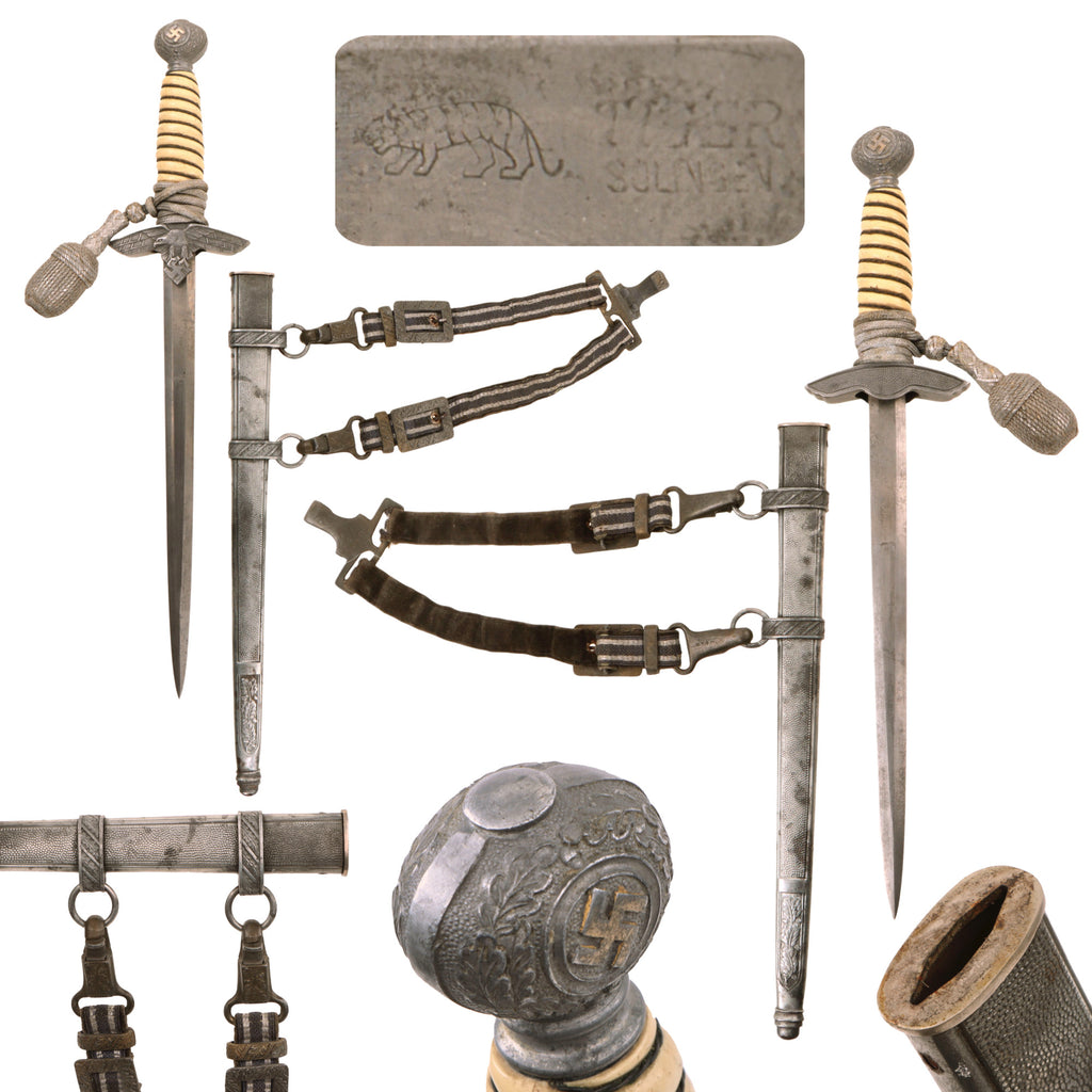 Original German WWII 2nd Model Luftwaffe Dagger by Tigerwerk Lauterjung & Co. with Hanger and Portepee Original Items