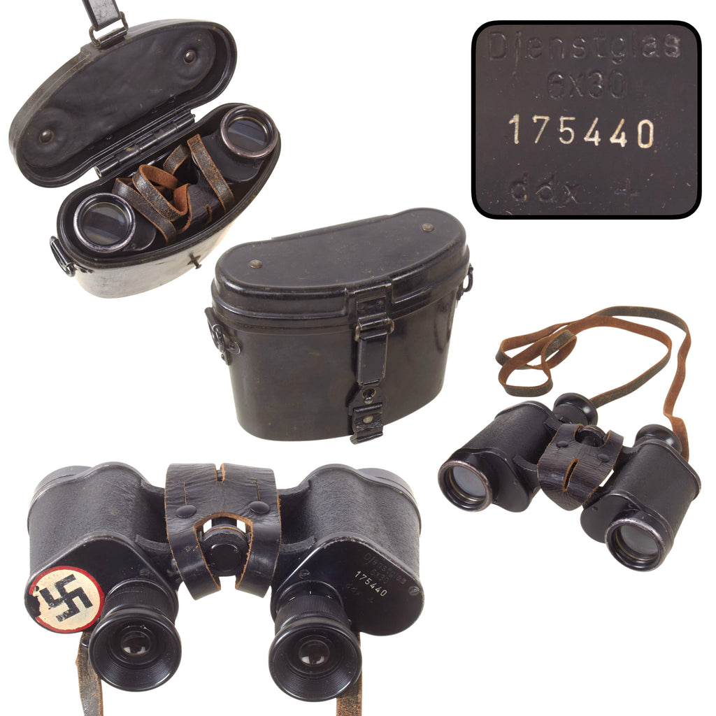 Original German WWII 6x30 Dienstglas Binoculars by Voigtländer & Sohn AG "ddx" with Bakelite Carrying Case