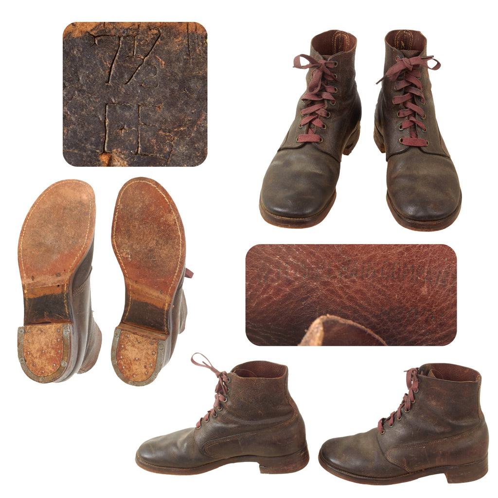 Original U.S. WWI Pair of M1917 Marching Shoes - Size 7 1/2 - Boston Depot Marked Original Items