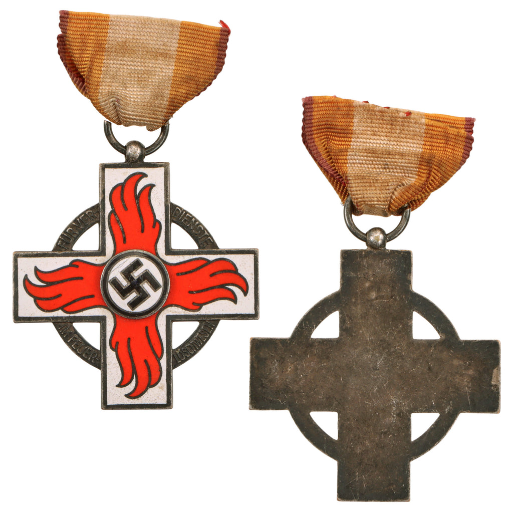 Original German WWII Fire Brigade Decoration 2nd Class for 25 Years Service with Ribbon – Feuerwehr-Ehrenzeichen 2. Stufe