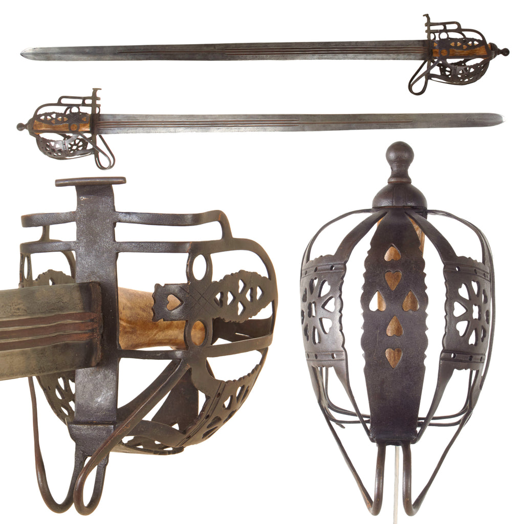 Original Scottish 1700s Jacobite Uprising Era Basket Hilt Broad Sword with Stag Handle - Excellent