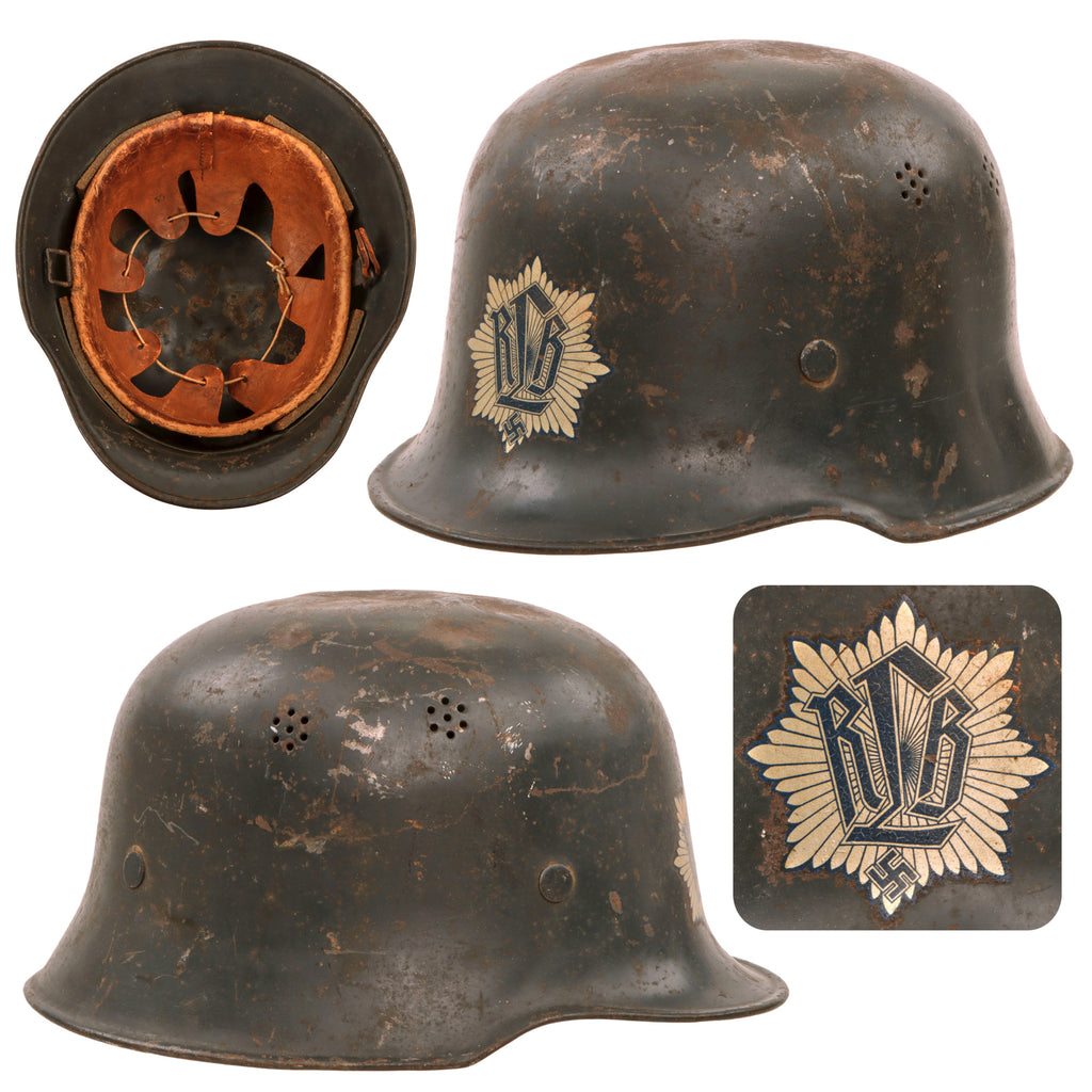 Original German WWII Early M34 Civic Square Dip RLB Air Defense Steel Helmet with 55cm Liner Original Items