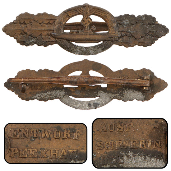 Original German WWII Kriegsmarine Bronze Grade U-Boat Front Clasp by Schwerin of Berlin, U-Boot-Frontspange