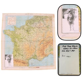 Original U.S. WWII Mark Bando Collection 502nd PIR Officer Hugh “Duke” Roberts Airborne "Zones of France" D-Day Silk Map with Collection Provenance - Dated March 1944 - 22 ½” x 24”