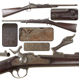 Original U.S. Indian Wars Custer Serial Range Springfield Trapdoor Model 1873 Carbine Serial No. 37782 with Two-Notch Tumbler and Stepped Rear Sight, Possible 7th Cavalry Issue, Made in 1875