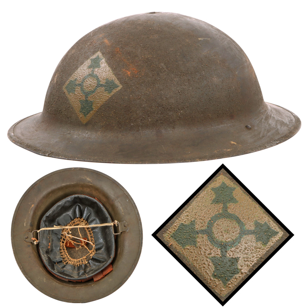 Original U.S. WWI M1917 4th Division Doughboy Helmet with Painted Insignia & Detached Liner - Ivy Division