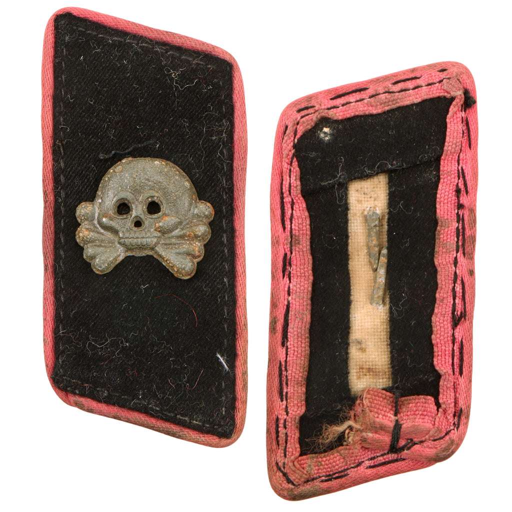 Original German WWII Panzer EM/NCO Left Side Collar Tab with Danziger Totenkopf Death’s Head Emblem