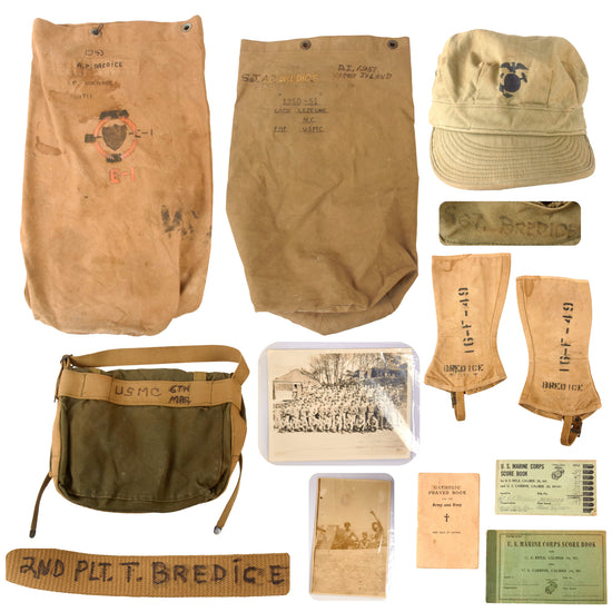 Original U.S. WWII Korean War Duffel Bag Grouping with HBT Cap, Haversack, Photos & Ephemera - Sergeant Anthony P. Bredice Original Items