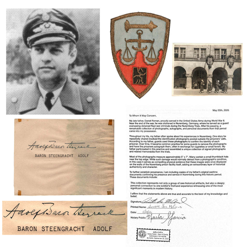 Original Nuremberg Trials Autograph of Baron Adolf Steengracht von Moyland, State Secretary of the German Foreign Office Under Ribbentrop and Defendant in the Wilhelmstrasse Trial, Acquired Directly from a U.S. Army Guard, 1945–1946 Original Items