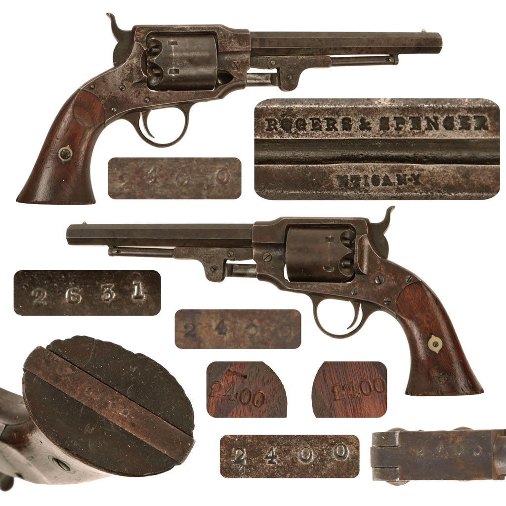 Original U.S. Civil War Rogers & Spencer Army Model .44 Percussion Revolver with Excellent Bore and Martial Cartouche - Serial 2400 Original Items