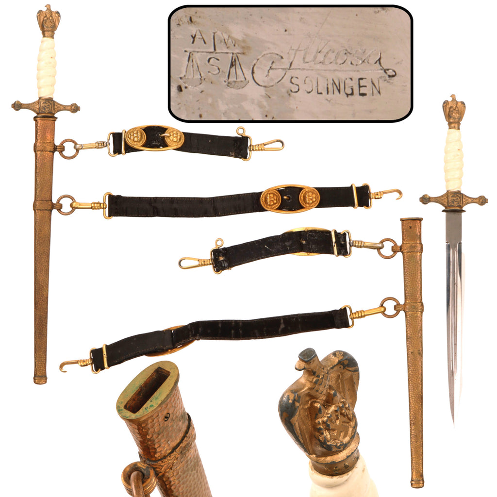 Original German WWII Kriegsmarine 2nd Model Naval Dagger by ALCOSO of Solingen with Hammered Scabbard and Hangers, circa 1940 - 1943
