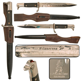 Original German WWII Luftwaffe Single Etched 98k Short Dress Bayonet by Ernst Pack & Söhne with Scabbard and Frog