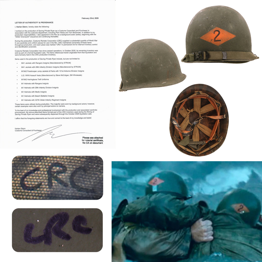 Original U.S. M1 Helmet Used in Saving Private Ryan – 2nd Ranger Battalion – With Copy of Notarized Letter of Authenticity Original Items