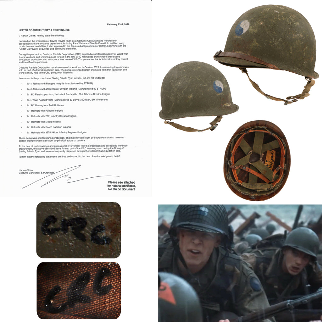 Original U.S. M1 Helmet Used in Saving Private Ryan by Guard with Name Tag – 29th Infantry Division – With Copy of Notarized Letter of Authenticity
