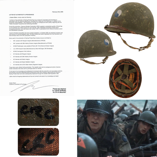 Original U.S. M1 Helmet Used in Saving Private Ryan by Guard with Name Tag – 29th Infantry Division – With Copy of Notarized Letter of Authenticity