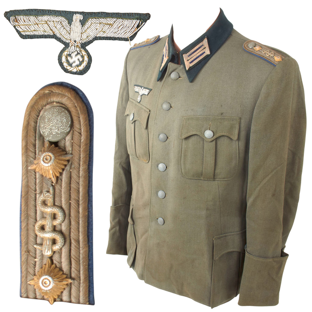 Original German WWII Heer Army Medical Service Stabsarzt Officer M36 Feldbluse Service Tunic with Medical Blue Waffenfarbe