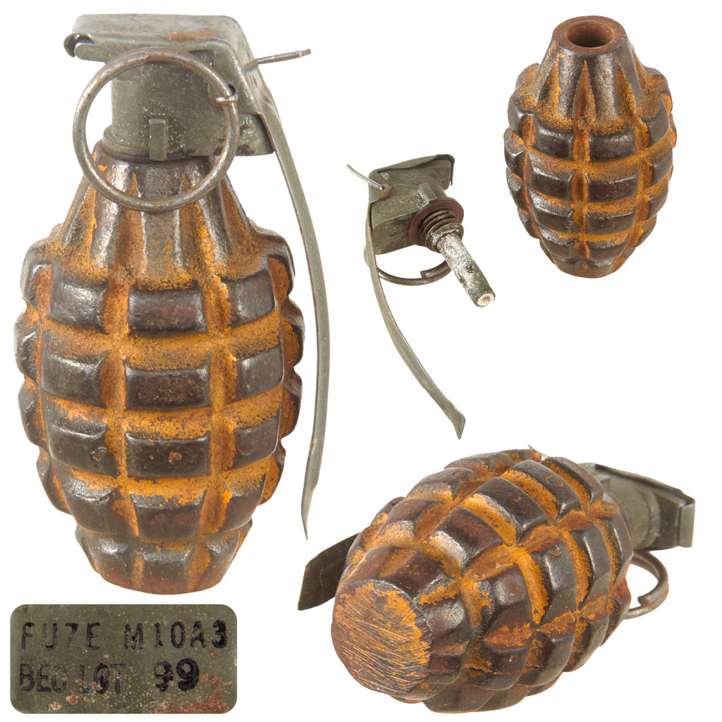 Original U.S. WWII Inert MkII Yellow Early “Fat Bottom” Variant Body High Explosive Pineapple Grenade with Loose M10A3 Fuze